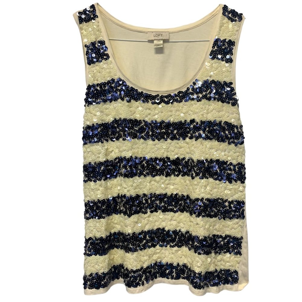 LOFT Tank Cream With Black & Charcoal Gray Sequins by Ann Taylor